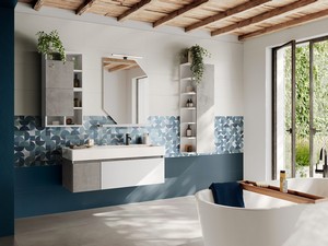 Meuble salle de bains Qubo 120 cm Gris oxyde/blanc matrix avec lavabo Unitop Quadro en résine vasque à droite