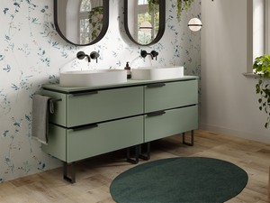 TOUCH Badmöbel 140 cm mit 4 Schubladen Salbeigrün Matt mit 4 Bodenhalterungen