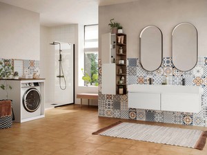 Qubo Bathroom Furniture 140 cm 2 Drawers White Matrix with Double Resin Washbasin Matt White