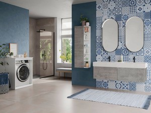 Qubo Bathroom Furniture 140 cm 2 Drawers Oxide Grey with Double Resin Washbasin Matt White