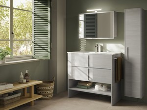Meuble de salle de bains Smile 90 cm à poser avec 2 tiroirs mélèze gris avec lavabo intégré Ecoline en résine