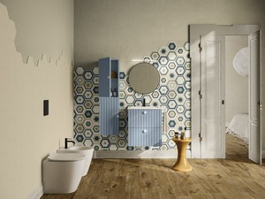 Meuble de salle de bains LERICI L60 cm 2 tiroirs finition bleu mat avec lavabo Unitop en résine