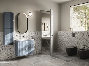 Meuble de salle de bains LERICI L75 cm 2 tiroirs finition bleu mat avec lavabo Unitop en céramique