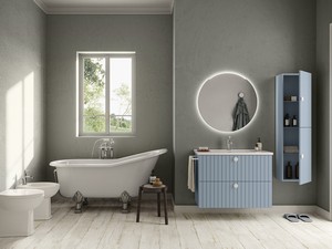 Meuble de salle de bains LERICI L90 cm 2 tiroirs finition bleu mat avec lavabo Unitop en céramique