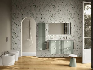 Meuble de salle de bains LERICI L120 cm 4 tiroirs finition vert mat avec lavabo Unitop en céramique