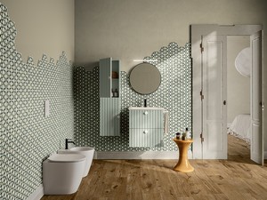 Meuble de salle de bains LERICI L60 cm 2 tiroirs finition vert mat avec lavabo Unitop en céramique