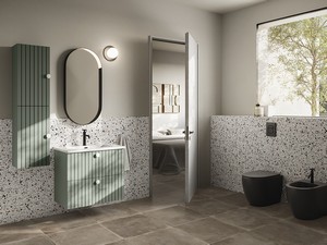 Meuble de salle de bains LERICI L75 cm 2 tiroirs finition vert mat avec lavabo Unitop en résine