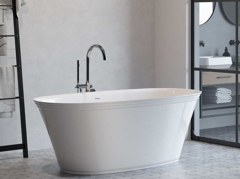 BASILEA FREESTANDING BATH 170X80 cm WITH OVERFLOW MARBLE RESIN GLOSSY WHITE