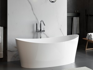 Freistehende Badewanne Zurigo 160x71 cm ohne Überlauf aus glänzend weißem Harz