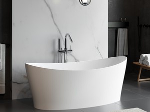 Freistehende Badewanne Zurigo 160x71 cm ohne Überlauf aus matt weißem Harz