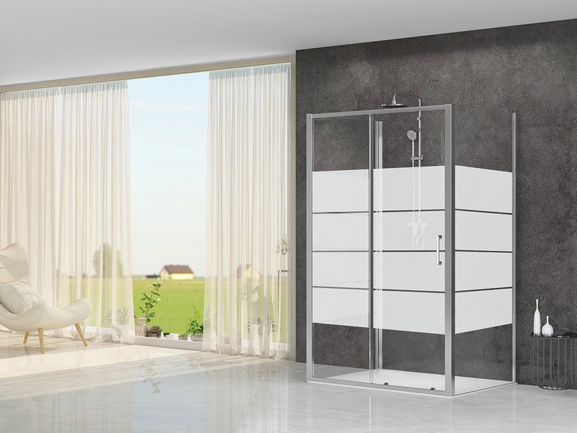 AREK SHOWER BOX 3 SIDES 80X120X80 H190 SLIDING DOOR WITH 2 FIXED SIDE SP 6mm SCREEN-PRINTED TRANSPARENT CHROME