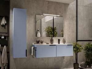 Meuble salle de bains AVIVO 120 cm 2 tiroirs cannelé bleu mat et lavabo céramique droite blanc brillant