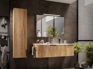 Meuble salle de bains AVIVO 120 cm 2 tiroirs cannelé chêne clair et lavabo céramique droite blanc brillant