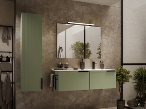 Meuble salle de bains AVIVO 120 cm 2 tiroirs cannelé vert mat et lavabo céramique droite blanc brillant