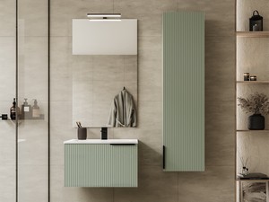 Meuble salle de bains AVIVO 60 cm 1 tiroir cannelé vert mat et lavabo en résine blanc brillant