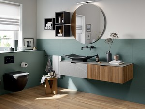 CLASS GRES BATHROOM FURNITURE 140 CM 1 DRAWER GRES PIASENTINA STONE AND 1 DRAWER CANNETÉ WALNUT WITH TOP