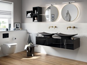 Meuble salle de bains CLASS GRES 140 cm 2 tiroirs et top en grès cérame Sahara noir brillant