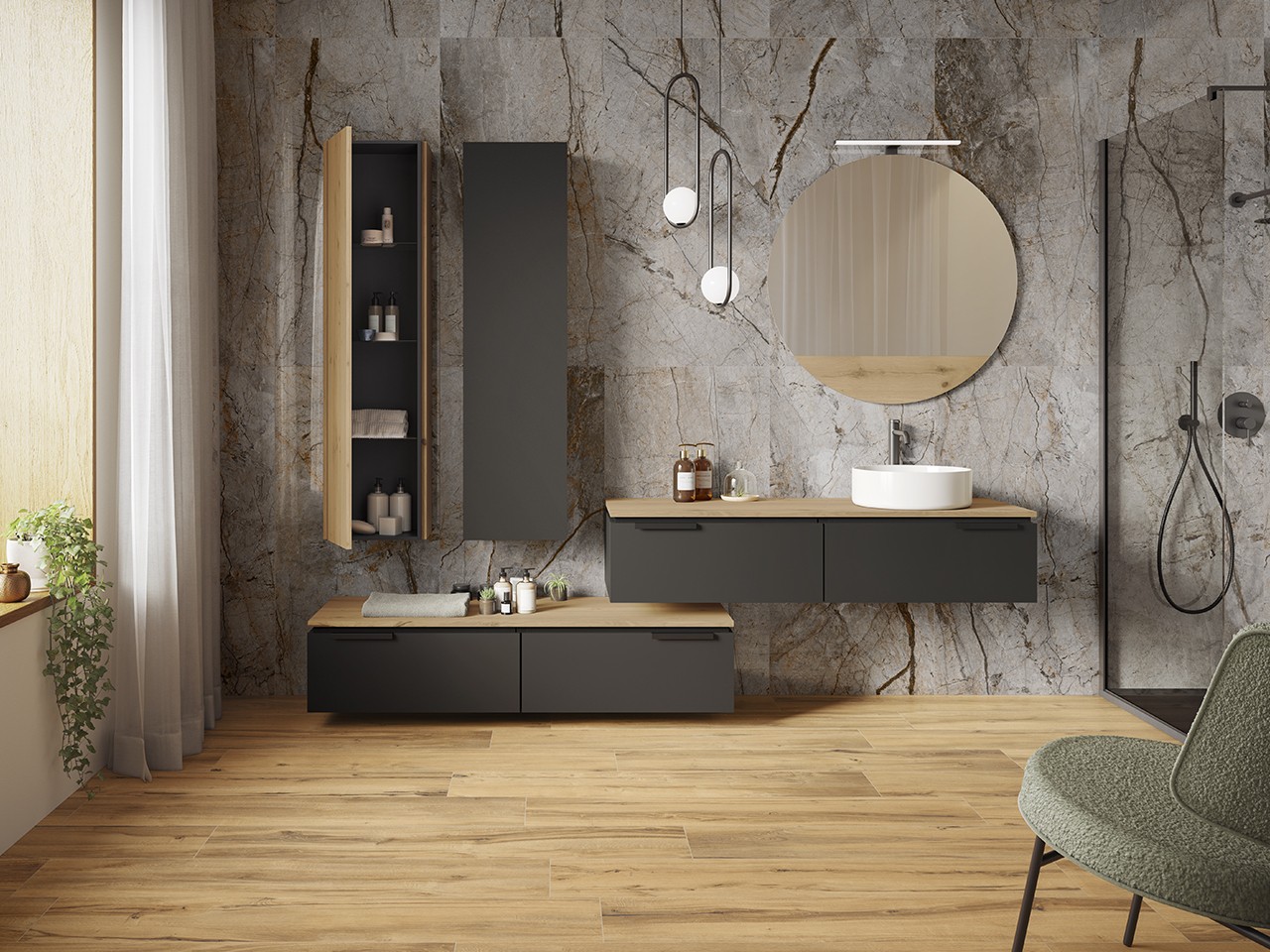 IDMarket - Porta TV PHOENIX legno nero con cassetti