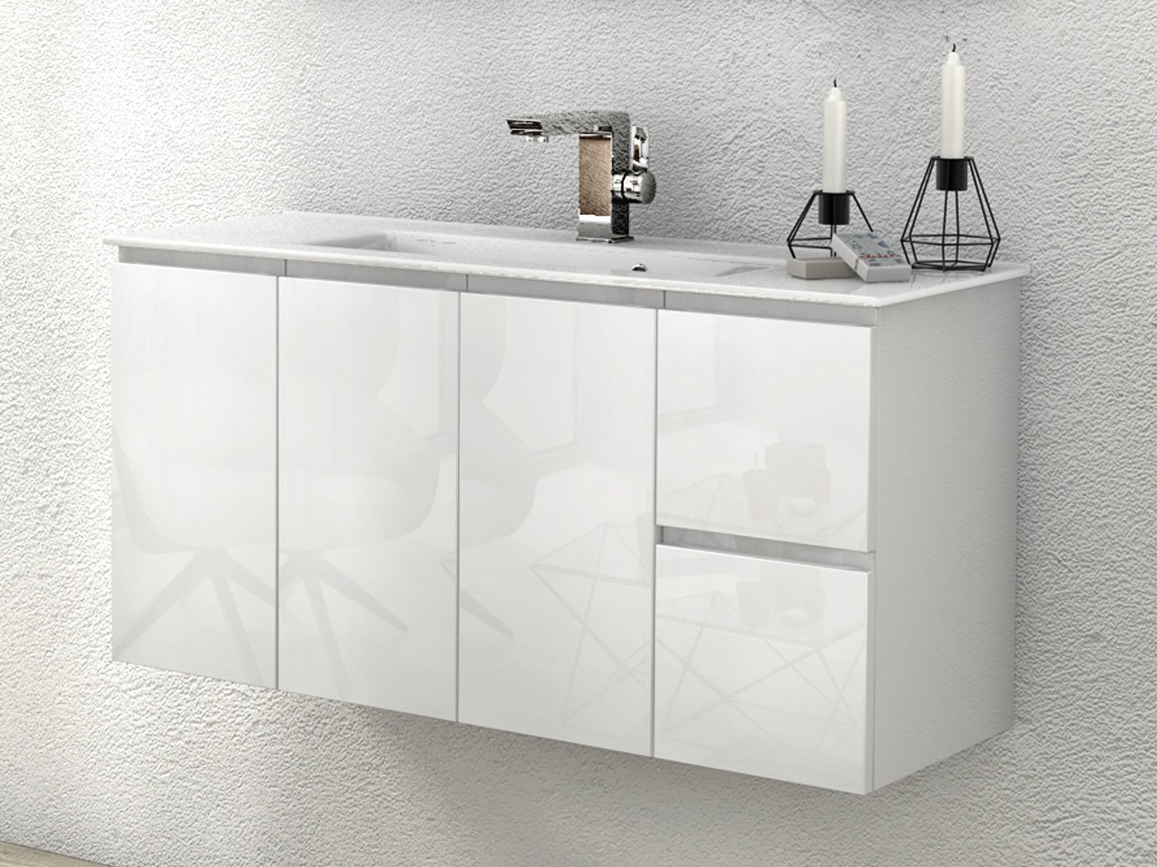 Toeletta Bianco Lucido Con 2 Cassetti E Gambe Oro - Scrivania Trucco O Computer Per Camera Da Letto, 100 Cm - Foto 4