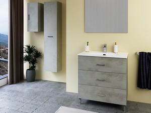 Mobile Bagno TRIO L80 cm in Appoggio a Terra con 3 Cassetti e Lavabo Unitop in Ceramica Finitura Cemento