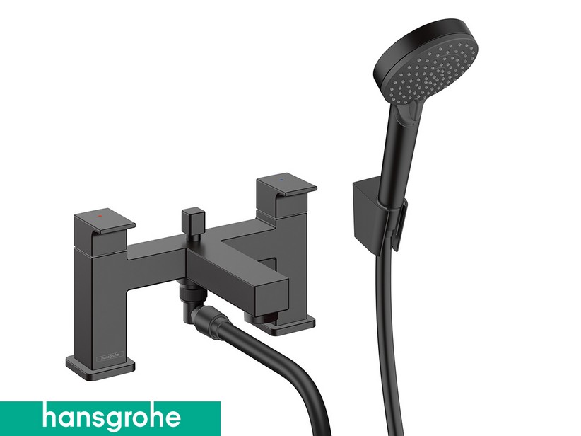 2-Loch-Mischbatterie für den Badewannenrand Hansgrohe® Vernis Shape mit Umschaltventil und Handbrause Schwarz matt