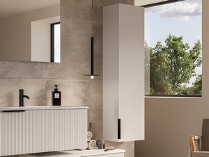 Meuble salle de bains AVIVO 90 cm 2 tiroirs cannelé blanc mat avec vasque en résine blanc brillant