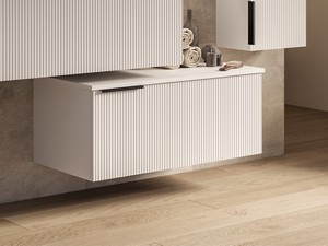 Commode suspendue AVIVO 90 cm finition cannelée blanc mat