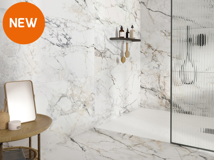 Marble Effect Bathroom Wall Porcelain Tile Rectified - Bianco Paros