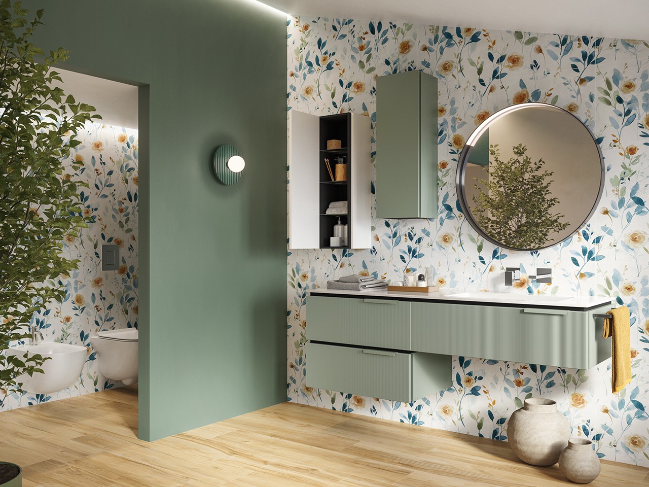 Mobile Bagno BLUES 160 cm 3 Cassetti Verde Salvia Opaco e Lavabo Unitop ...