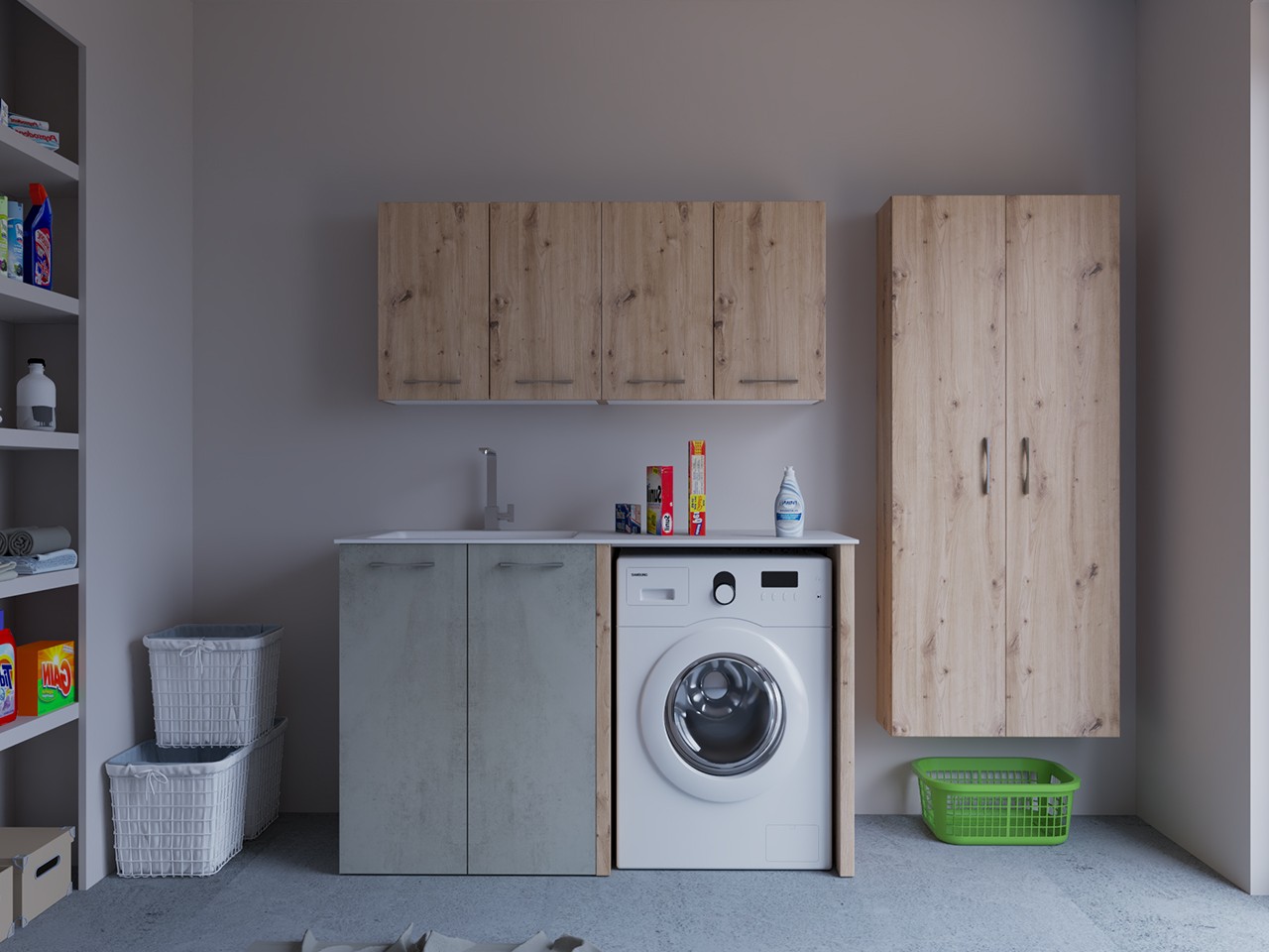 Mobile Lavanderia BONK 140 cm 2 Ante con Lavabo in Solid Surface ...