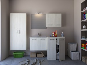 Meuble buanderie BONK 73 cm 2 portes avec lavabo en céramique - Blanc Matrix