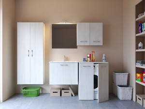 Meuble buanderie BONK 73 cm 1 tiroir avec lavabo en céramique - Blanc Matrix