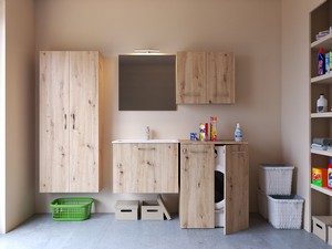 Meuble buanderie BONK 73 cm 1 tiroir avec lavabo en céramique - Chêne à nœuds