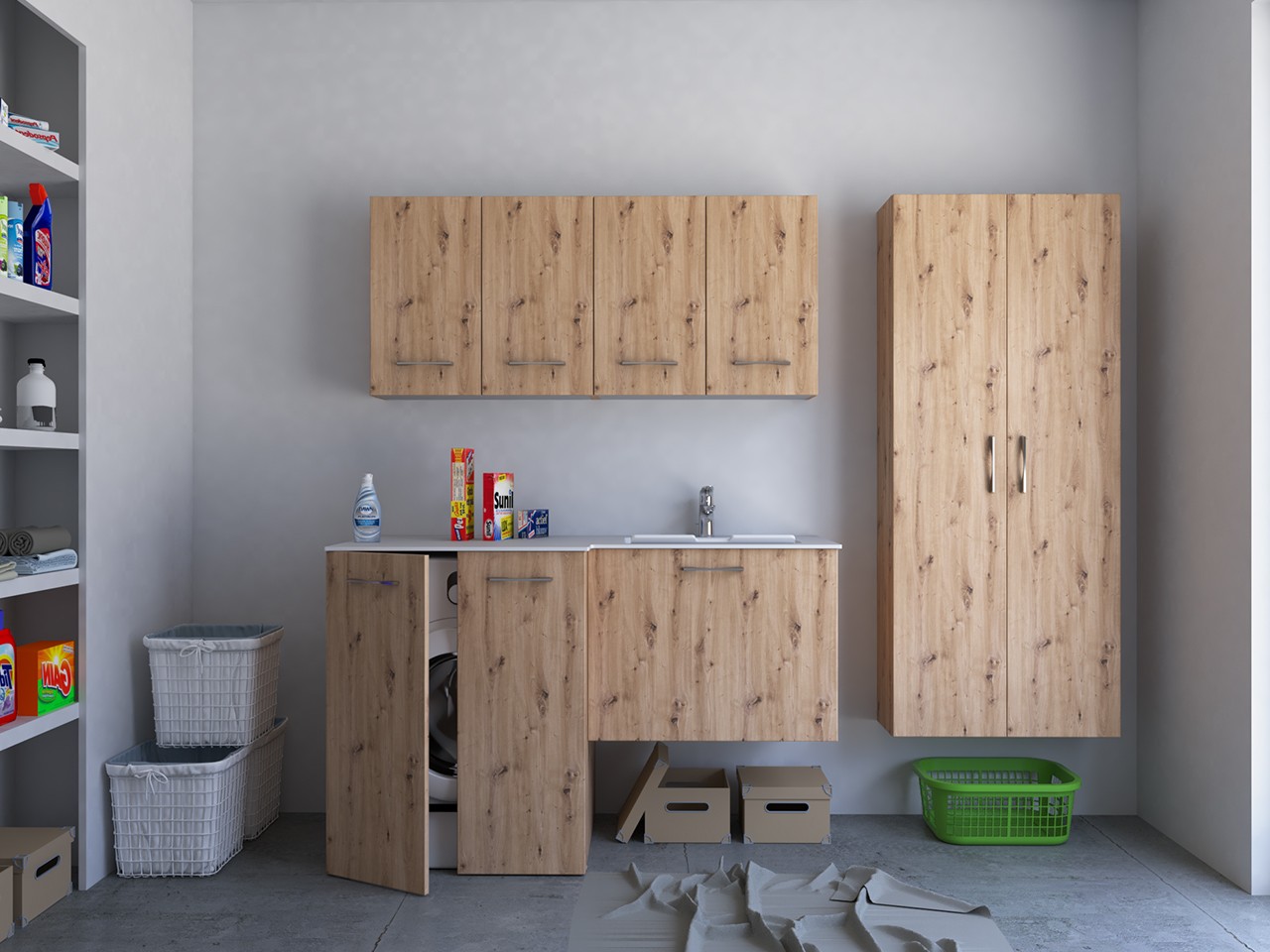 Mobile Lavanderia BONK 140x51/63 cm 2 Ante e Cassetto con Lavabo in ...