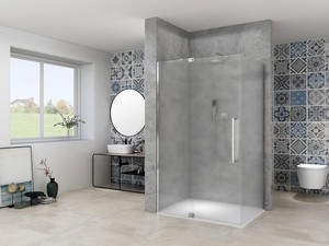 Box Doccia Angolare Mantra 140x80 H200 Est 133,2/142,2 - 79/81 Porta Battente Cristalli 8 mm Corrugati e Profili Cromo