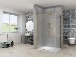 Mantra Corner Shower Enclosure 100x70 H200 Hinged Door 8 mm Corrugated Glass and Brushed Gold Profiles