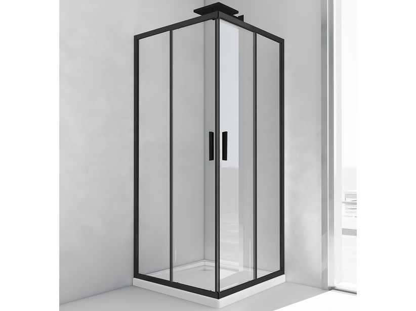 Cabine de douche d'angle Nice 80x120 h195 portes coulissantes verre 6 mm transparent noir mat