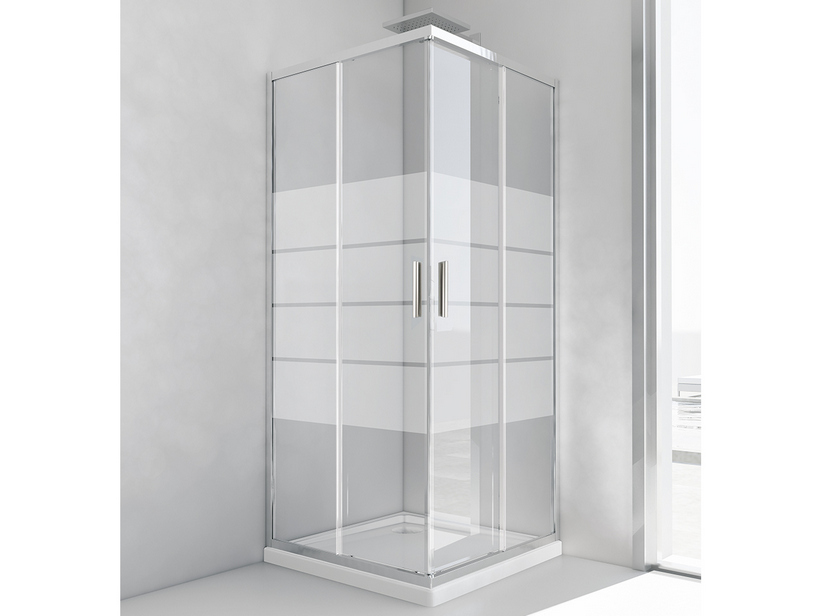 Cabine de douche d'angle Nice 70x70 h195 portes coulissantes verre 6 mm transparent sérigraphié chrome