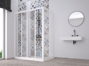 Cabine de douche d’angle Skill réductible 120-110x70 cm acrylique semi-transparent effet gouttes d’eau blanc pastel