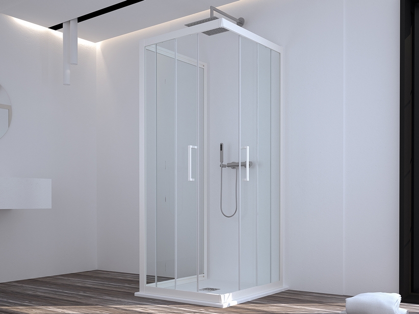 Cabine de douche Zen 90x100x90 H190,4 portes coulissantes+paroi verre transparent 6 mm blanc mat
