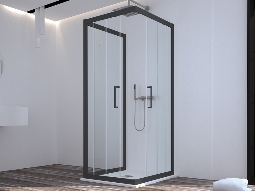 Cabine de douche Zen 70x90x70 h190,4 2 portes coulissantes et paroi latérale verre 6 mm transparent noir mat