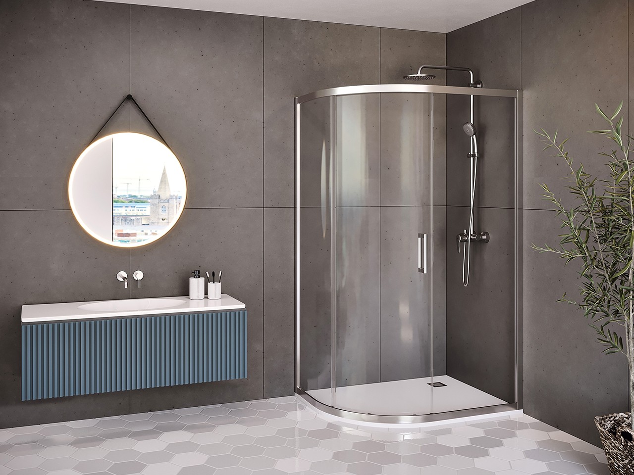 RENU SEMICIRCULAR SHOWER BOX 120X80 H195 SLIDING DOOR GLASS 8mm