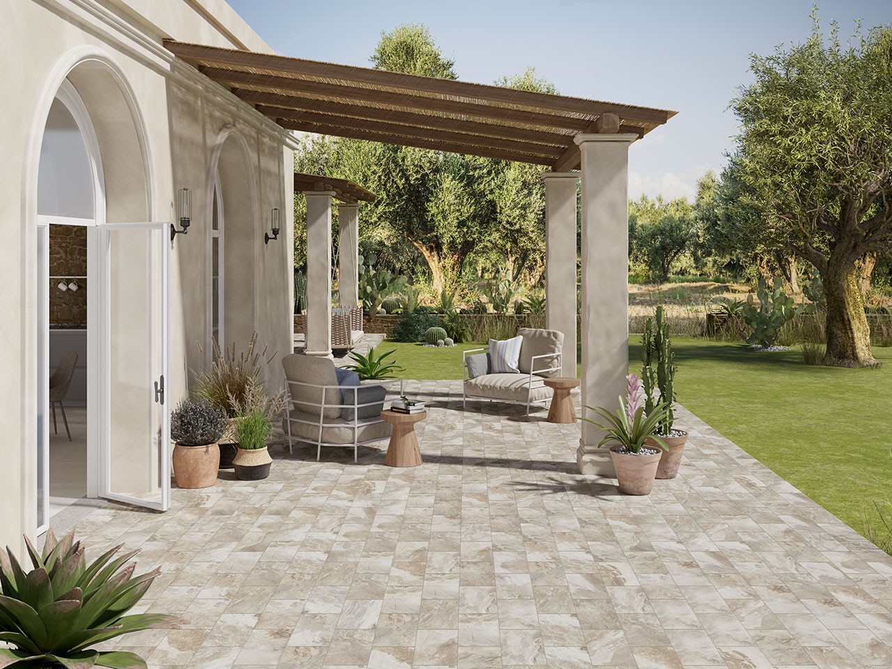 Carrelage Terrasse Extérieur 34x34 Cm - Beige Orangé Aspect Pierre - Résistant Gel - Neuf France