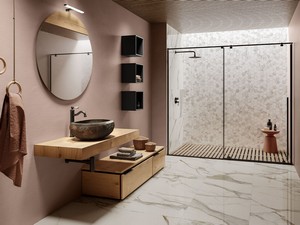 Mosaïque Calacatta Gold 29x27 grès cérame effet marbre blanc poli