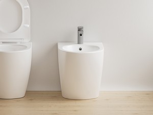 Floor-mounted Bidet Back-to-Wall Cardano Space-Saving D49 Glossy White