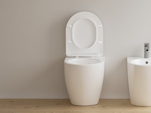WC à poser adossé au mur Cardano Vortex gain de place P49 blanc brillant