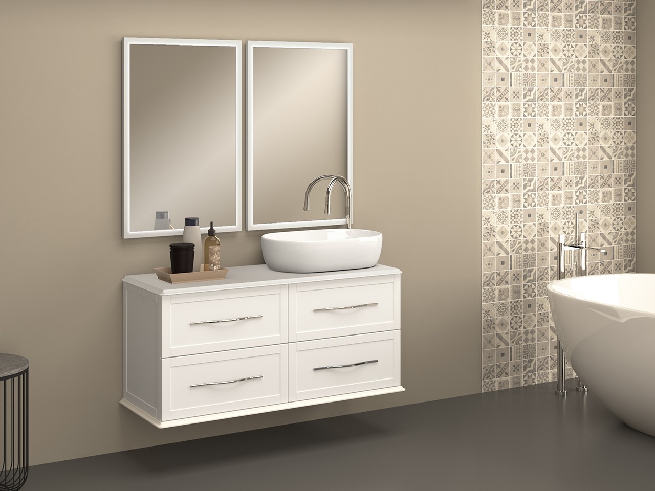 Meuble salle de bain suspendu Classic 120 cm avec 4 tiroirs et plan