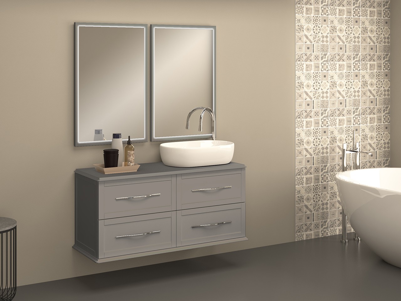 Meuble salle de bain suspendu Classic 120 cm avec 4 tiroirs et plan