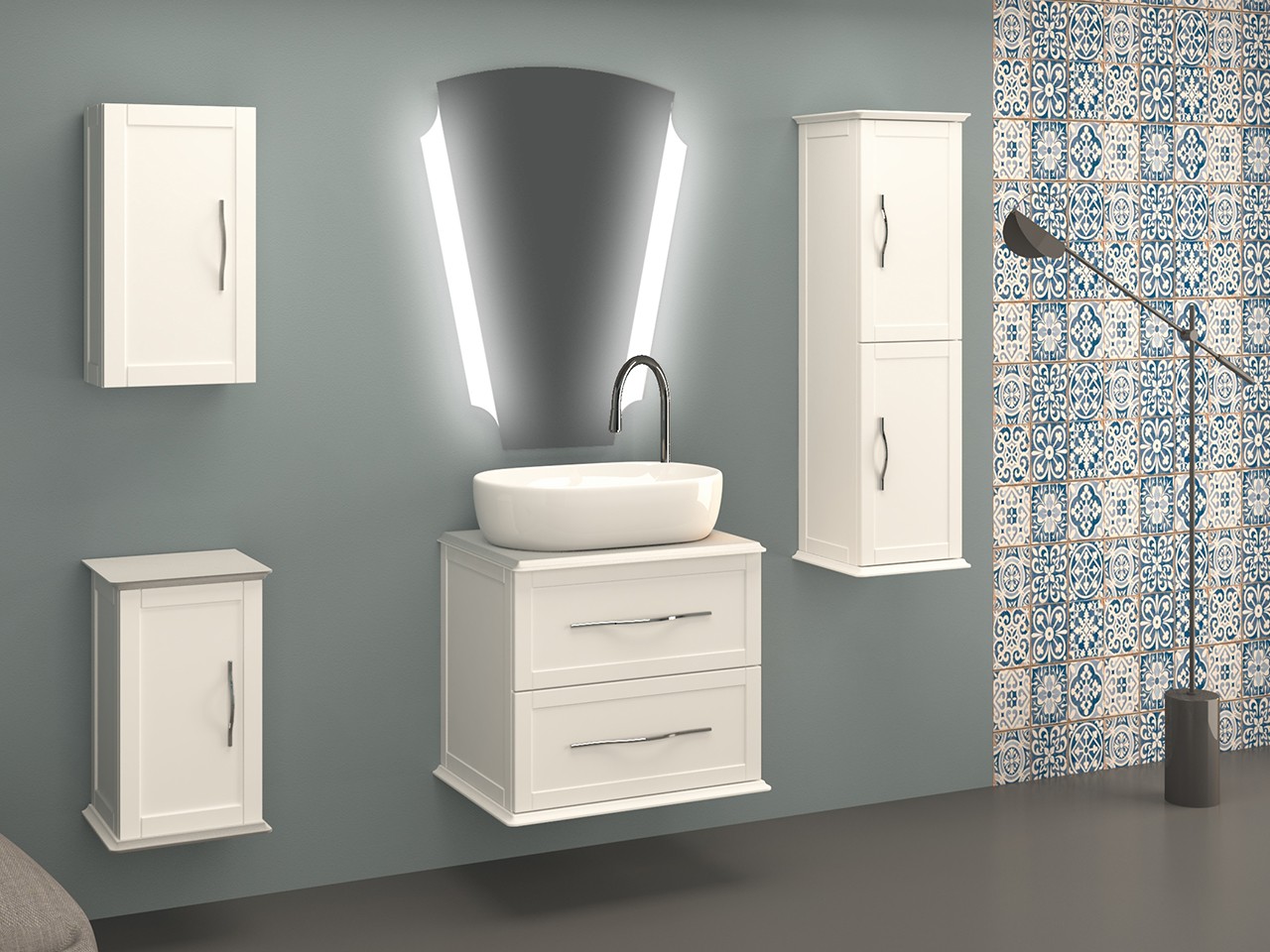 CLASSIC WALL-HUNG BATHROOM FURNITURE 60 cm 2 DRAWERS AND TOP FOR ...