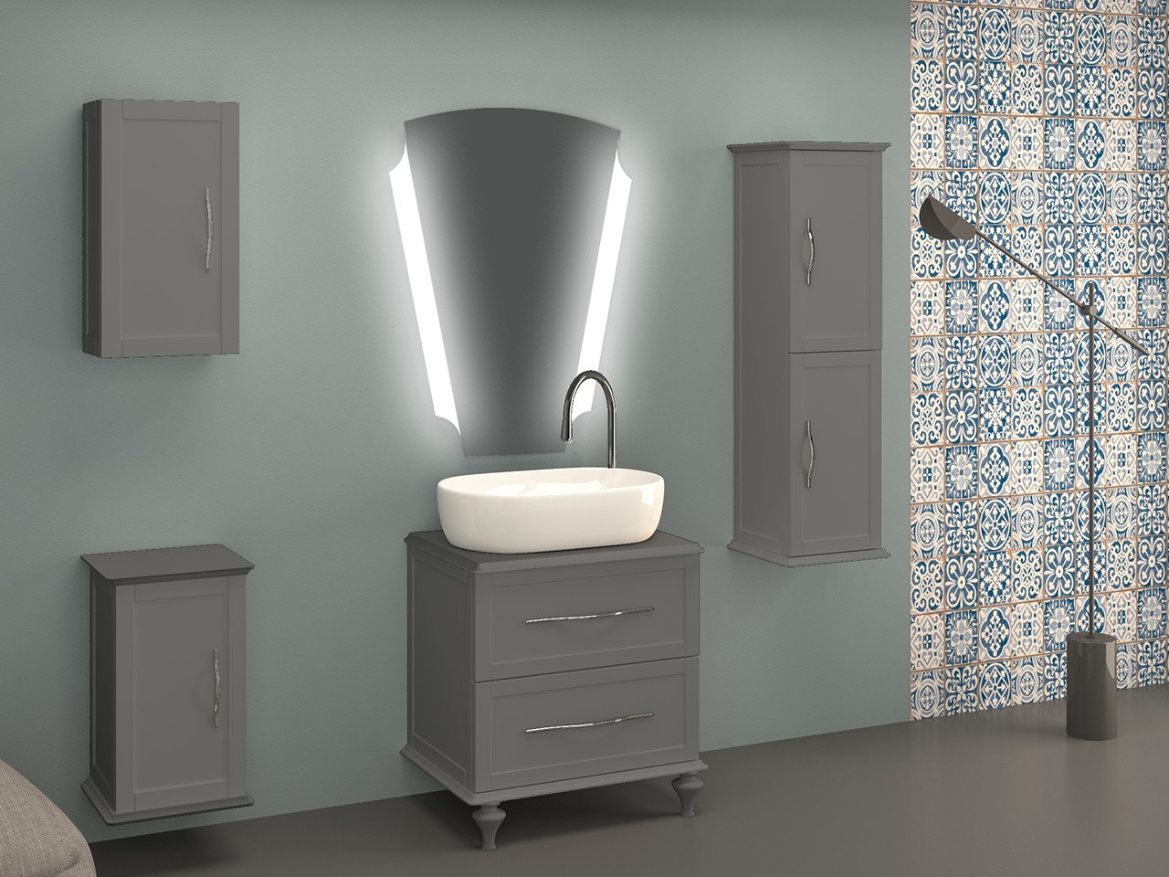 Mobile Bagno a Terra Classic 60 cm con 2 Cassetti e Toppino per Lavabo